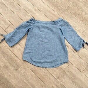 Free People Chambray Cotton Linen Cold Shoulder Top L